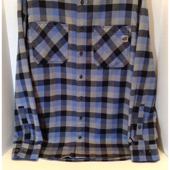 Duluth Trading Shirt Men LT Tall Blue Plaid Flannel 40 Grit Work Gorpcore Grunge - Picture 5 of 10